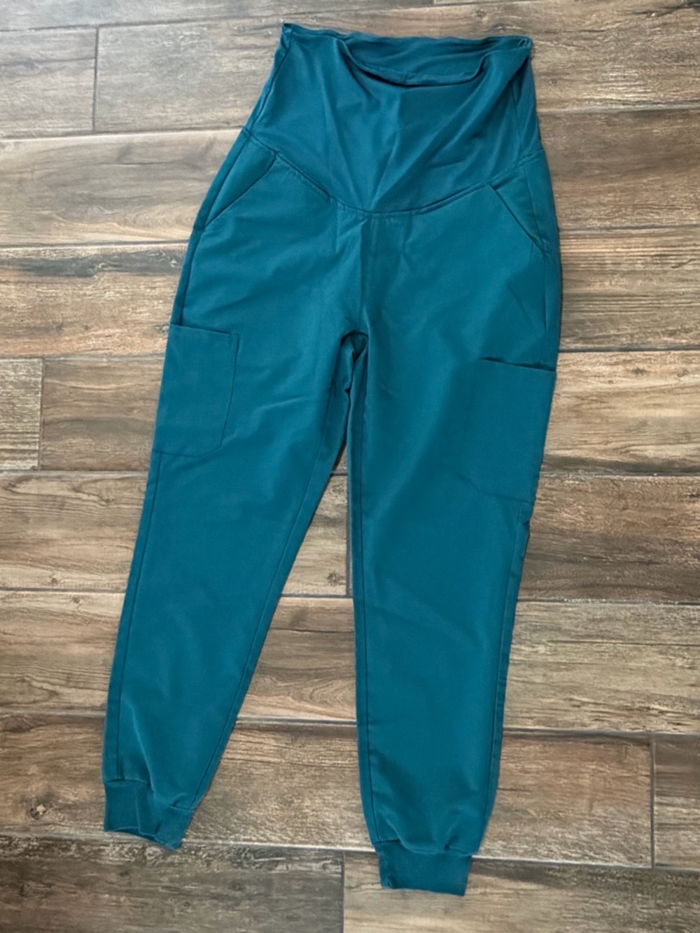 High-Rise Teal Cargo Joggers with Pocket Detail